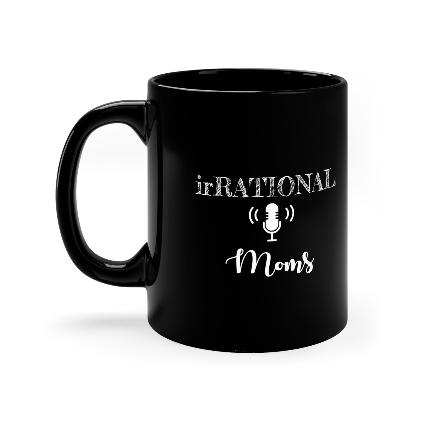 irRational Moms 11oz Black Mug (logo in white)