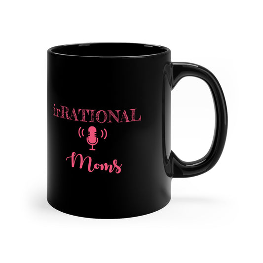 irRational Moms 11oz Black Mug (logo in pink)